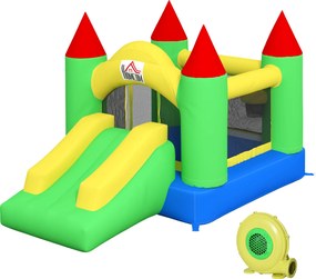 HOMCOM Zamek Skaczący z Zjeżdżalnią i Siatką Bezpieczeństwa, do 100 kg, 3-10 lat, 300x180x160cm