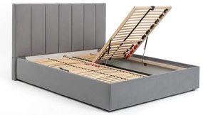 Szare tapicerowane łóżko dwuosobowe ze schowkiem i stelażem 160x200 cm Thessa Bold Line – Bonami Selection