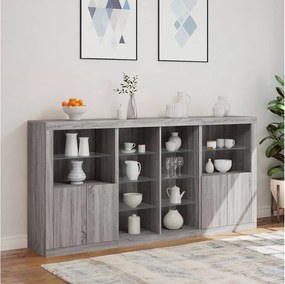 Nowoczesny bufet szary sonoma 202x37x100 cm z personalizowanym oświetleniem LED RGB i dużą przestrzenią do przechowywania