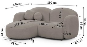 Szary narożnik z materiału bouclé (lewostronny/z szezlongiem) Orbit – Ropez