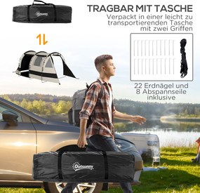 Outsunny Namiot kempingowy dla 4-5 osób, z przyciemnianymi oknami, wodoodporny, 180W x 460D x 230S cm, khaki/pomarańczowy