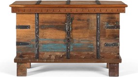 Skrzynia z odzyskanego drewna z otwartymi drzwiami i quincaillerie