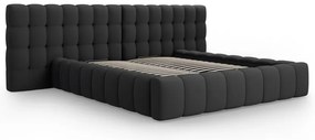 Czarne tapicerowane łóżko dwuosobowe ze schowkiem i stelażem 160x200 cm Mamaia – Micadoni Home