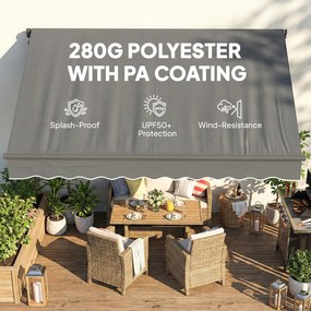 Outsunny Markiza Balkonowa 350 x 300 cm z Korbą i Uchwytami Ściennymi, Regulowany Kąt Nachylenia | Aosom PL