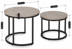 Zestaw Stolików Kawowych ROCKY 43 cm/53 cm Szary Beton Nowoczesny Loft