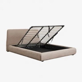 Łóżko Z Tapicerowanym Pojemnikiem Na Pościel Norena Tkaniny Piaskowy Brąz & 180 X 200 Cm & Bez Materaca - Sklum