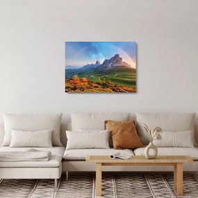 Obraz na szkle tęczy nad skałami (70x50 cm)