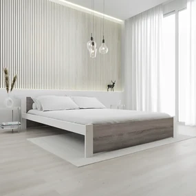 Łóżko IKAROS 160 x 200 cm, biały/dąb truflowy Stelaż: Ze stelażem listwowym rolowanym, Materac: Materac Somnia 18 cm