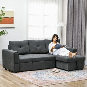 HOMCOM Sofa trzyosobowa z funkcją spania, sofa z chaiselongiem, tapicerowana sofa, ciemnoszara