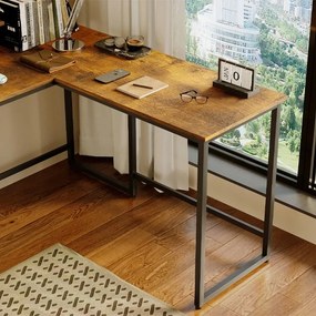Biurko Narożne Komputerowe 130 cm z Półką – Rustykalny Brąz, Industrial Loft