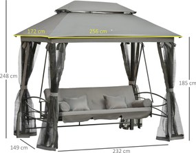 3osobowa huśtawka ogrodowa z dachem i ściankami bocznymi Funkcja odchylania Pawilon w kolorze beżowym | Aosom PL