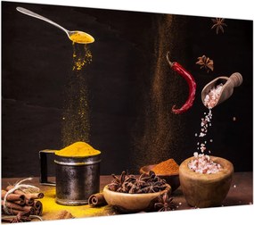 Obraz na szkle - Przyprawy w ruchu (70x50 cm)