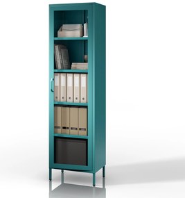 Witryna szklana do salonu wąska morska / turkusowa Modern LUIGI 500 x 1800 x 350 mm