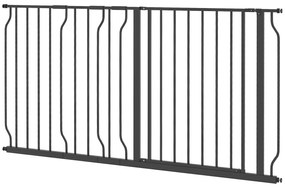 PawHut Bramka Ochronna dla Psów z Systemem Dwustronnego Otwierania, Zamocowanie Ścienne z Przyciskiem, Regulowana od 75 do 145 cm