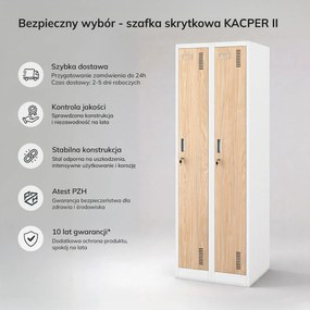 Szafka pracownicza dwukomorowa biała / dąb sonoma: Eco Design KACPER II, 600 x 1800 x 500 mm 