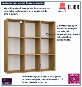 Kwadratowy regał otwarty z 9 półkami dąb artisan M3-N21
