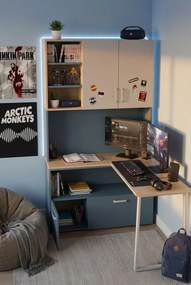 Regał z biurkiem narożnym do pokoju młodzieżowego kaszmir + niebieski S0-K93