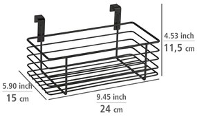 Czarny metalowy koszyk wiszący na drzwiczki kuchenne Wenko Slim, 24x15 cm