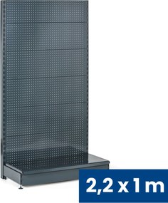 Regał sklepowy jednostronny, ścianki perforowane, 2200 x 1000 x 450 mm, podstawowy, antracyt
