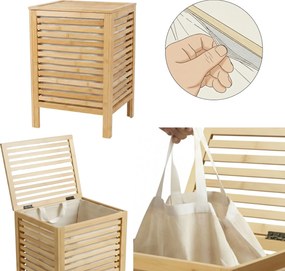 Bambusowy kosz na pranie z pokrywą i wyciąganym workiem LUND, 60 L