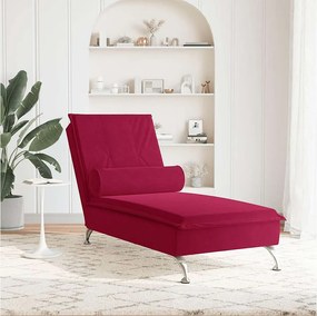 Fotel masujący z czerwonego aksamitu z funkcją wibracji i poduszką