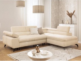 Kremowy narożnik z tkaniny szenilowej (prawostronny/w kształcie litery L) Marbeya – Ropez