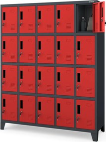Szafa BHP 20-skrytkowa 136x45x172 cm Robert, antracyt/czerwony