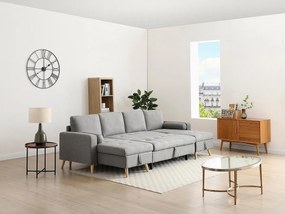 Kanapa  narożna rozkładana z jasno szarej tkaniny KORI