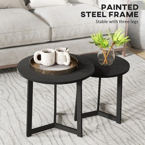 HOMCOM Nowoczesny zestaw 2 stolików kawowych, Rama metalowa, MDF, Okrągły design, Wsuwane, Czarny