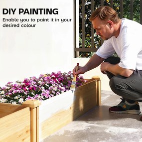 Outsunny Podwyższona skrzynia z drewna, donica z przegrodą i otwartym dnem, grządka ogrodowa 235 x 66 x 26 cm drewno naturalne | Aosom PL