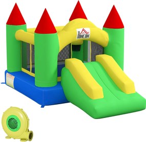 HOMCOM Zamek Skaczący z Zjeżdżalnią i Siatką Bezpieczeństwa, do 100 kg, 3-10 lat, 300x180x160cm