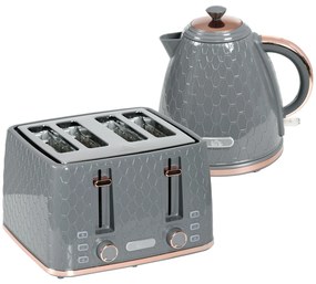 HOMCOM Zestaw kuchenny 2-w-1, toster i czajnik, wiele opcji, 1,7 L, 4 kromki tostów jednocześnie, plastik, Szary