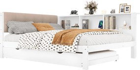 Łóżko wysuwane 140 x 200 cm - Łóżko podwójne z oświetleniem LED i schowkiem - białe drewno - materac nie jest wliczony w cenę