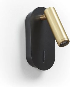 Lampa ?cienna do czytania Dirk w nowoczesnym stylu - Wysoko?? 18 cm - 3W LED SMD - 3000K - w?./wy?. - 90° i 300° stopni - IP20 - stal - czer? i z?oto