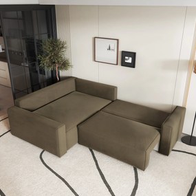 Masseno Narożnik ERONIS z funkcją spania i pojemnikiem na pościel Narozniki L, Rozkładana sofa - Beżowy, MONOLITH 09