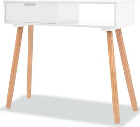 Konsola z litego drewna sosnowego bielonego 80x30x72 cm z szufladą i blatem MDF, styl współczesny