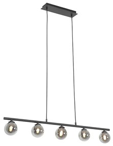 Nowoczesna lampa wisząca czarna 100 cm 5-świateł z dymionym szkłem - Athens Rustykalny / Vintage Oswietlenie wewnetrzne