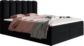 Emporius Rimini łóżko kontynentalne 180x200 z materacem H3 - łóżko dwuosobowe, topper, pojemnik - tkanina aksamitna, czarny (Amor Velvet 4322)