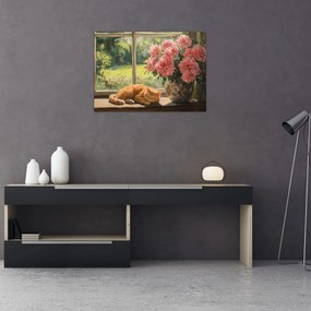 Obraz - Kot na oknie (70x50 cm)