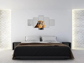 Obraz - Tygrysica i jej młode, wersja czarno - biała (125x70 cm)