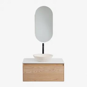 Zestaw Wiszących Mebli Łazienkowych Z Drewna Jesionowego Tedrik Popielaty Brąz & Cement Okrągły Biały Ø40 Cm - Sklum