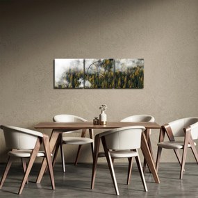 Obraz lasu w chmurach (z zegarem) (90x30 cm)