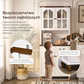 HOMCOM Szafka kuchenna z 2 szufladami, wysoki szafką z otwartą półką, szafka z witryną i funkcją Soft-Close do salonu, kuchni, 76 x 38 x 182 cm, biały