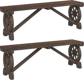 Zestaw 2 ławek ogrodowych z litego drewna świerkowego o kształcie koła wozu