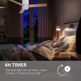 HOMCOM Wentylator sufitowy z oświetleniem LED, 2 w 1, z timerem, pilot zdalnego sterowania, lampa sufitowa z wentylatorem, Biały+Naturalne drewno
