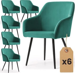 6x Welurowe krzesło tapicerowane gładkie Butelkowa Zieleń ESTELLE Czarne nogi