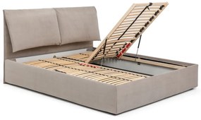 Szarobrązowe tapicerowane łóżko dwuosobowe ze schowkiem i stelażem 180x200 cm Thessa Pillow – Bonami Selection