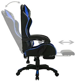 Czarno-niebieski fotel gamingowy z podnóżkiem i diodami LED T2-C28