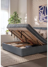 Niebieskie tapicerowane łóżko dwuosobowe ze schowkiem i stelażem 180x200 cm Thessa Bold – Bonami Selection