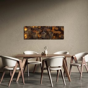 Obraz - Sześciokąty z brązu (z zegarem) (90x30 cm)